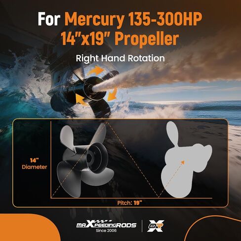 maxpeedingrods 14 × 19 (تتضمن مجموعات المحور) مروحة قارب من الألومنيوم لمحركات ميركوري 135-300 حصان خارجية 15 سنًا، Mercruiser Alpha & Bravo One، 4 شفرات RH، الأجزاء رقم # 48-8M0084495 in Kuwait