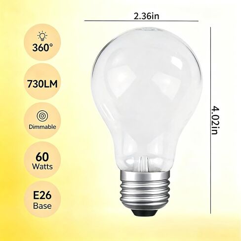60W Incandescent Light Bulbs E26 A19, 3000K Soft Warm White, 4 Pack in Kuwait