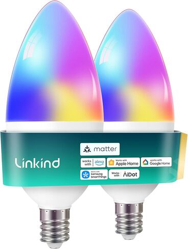 مصابيح Linkkind Matter الذكية، لمبة E12 LED تعمل مع Alexa/Apple Home/Google Home، مصابيح إضاءة ذكية، مصابيح WiFi Candelabra B11، لمبة إضاءة متغيرة الألوان RGBTW، لمبة WiFi 2.4 جيجا هرتز، 470 LM 4 حزم in Kuwait