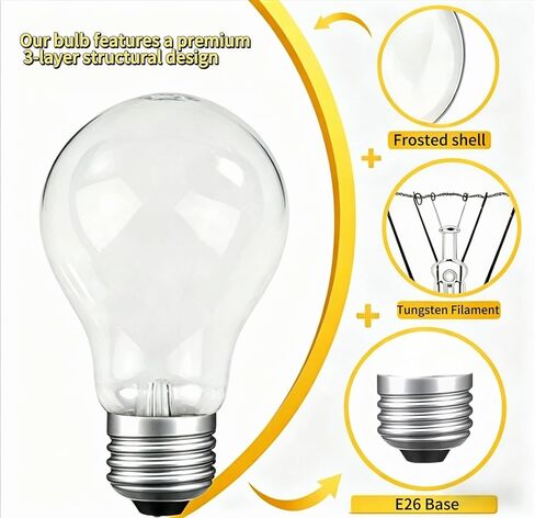 60W Incandescent Light Bulbs E26 A19, 3000K Soft Warm White, 4 Pack in Kuwait