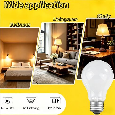 60W Incandescent Light Bulbs E26 A19, 3000K Soft Warm White, 4 Pack in Kuwait