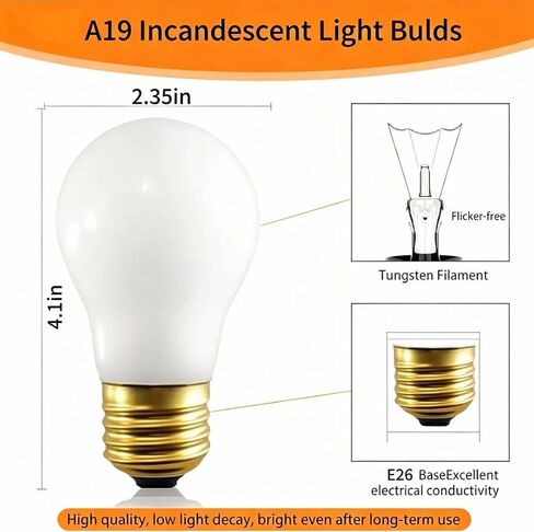 60 Watt Incandescent Light Bulbs, E26 A19 Stepless Dimming Light Bulbs 400lm, 3000K Soft Warm White, Vintage Frosted Light Bulb for Home (4 Pack) in Kuwait