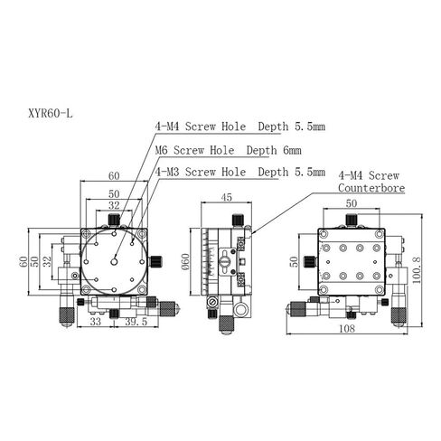 XYR60-L 60 * 60 مم XYR 3 محاور منصة الإزاحة اليدوية طاولة منزلق عالية الدقة in Kuwait