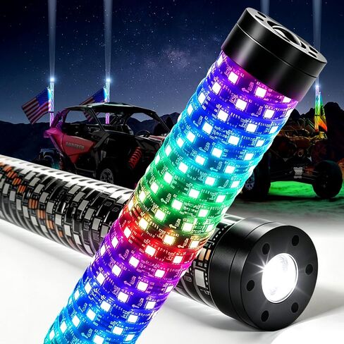 Audexen Top Cover Cover Light Light مع مصابيح Whip RGB ، ضوء سوط LED الحلزوني مع الربيع التي يتحكم فيها App & Remote لـ UTV ATV SXS على الطرق الوعرة لشاحنة Polaris Can-Am 4x4-2ft in Kuwait