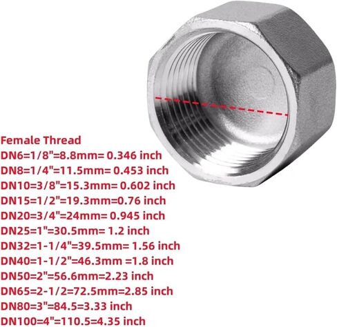 304 الفولاذ المقاوم للصدأ الداخلية الحرير سداسية غطاء تجهيزات أنابيب 1/8 "1/4" 1/2 "3/4" أنثى موضوع أنبوب الجوز قبعة موصل (1/8 ") in Kuwait