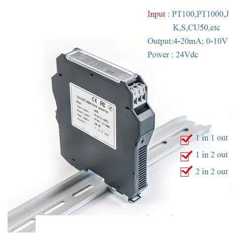 1pcs 18-30V DC Pt100 to 4-20mA Temperature Signal Converter one in Two Out Resistance Signal Isolator Rail Mounted PT1000-50-300C Pt100-200-850C(Out 0-10V_PT1000) in Saudi Arabia