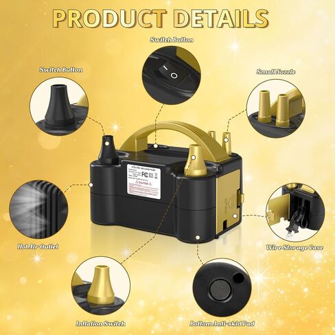Electric Balloon Pump, Balloon Inflator Machine for Balloons | 110V, Portable Dual Nozzle Air Pump, Air Pump Balloon Inflator, Blower Bulk Balloons Filling for Kids Party Decoration in Kuwait