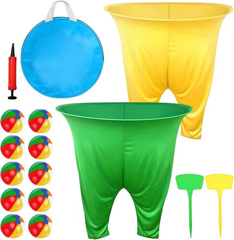 Granny Pants Yard Game, Granny Pants Outdoor Party Game with 2 Pants 10 Bouncy Balls, 2 Ground Stakes and 1 Storage Bag for Team Relay, Family Birthday Party Gift, School Carnival Activities in Saudi Arabia