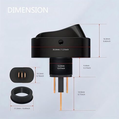 5 عبوات 12 فولت أحمر LED مضيء مفتاح تبديل الروك، ON-Off 30A SPST 3-Pin شكل بيضاوي، فتحة تركيب 12 مم، للسيارات والشاحنات RV والدراجات النارية والقوارب البحرية SUV ATV - لوحة التركيب in Kuwait