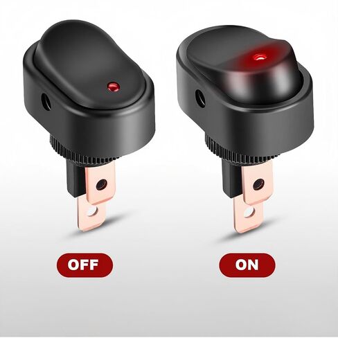 5 عبوات 12 فولت أحمر LED مضيء مفتاح تبديل الروك، ON-Off 30A SPST 3-Pin شكل بيضاوي، فتحة تركيب 12 مم، للسيارات والشاحنات RV والدراجات النارية والقوارب البحرية SUV ATV - لوحة التركيب in Kuwait