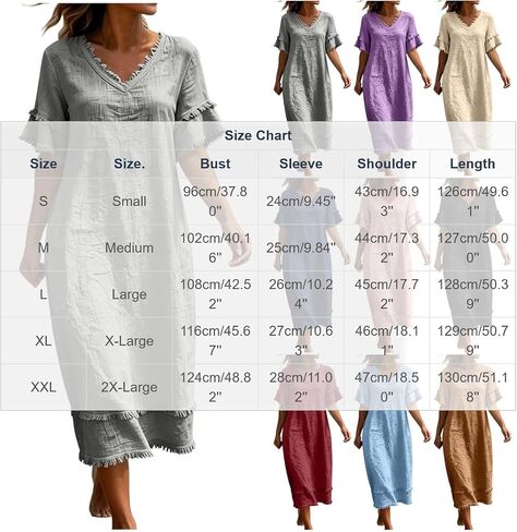 Beessbest Summer Cotton Linen Dress for Women Casual Ruffled Sleeve Dress Raw Edge Ruched Dresses Loose Fit Beach Sundress in Kuwait