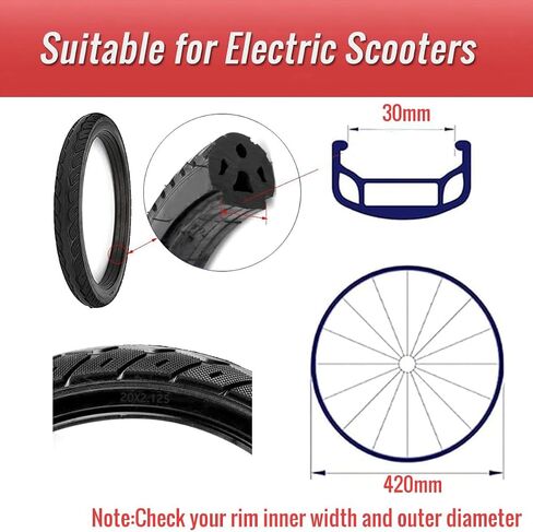 20 Inch Electric Bicycle Solid Tire 20x2.125 Durable Rubber Tyre | Micropore soild design, Non-inflatable, Anti-skid, Durable rubber material, Fits 20-inch e-bike bmx bicycle in Kuwait