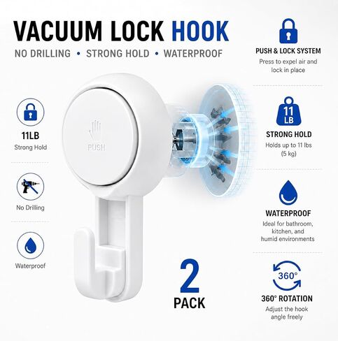 Home & I Cupt Cup Hooks - Heavy Duty ، Heatproof and Resulable Hooks للحمام والمطبخ - قابلة للتعديل ، 2 عبوة ، لا توجد أدوات مطلوبة (2 عبوة) in Kuwait
