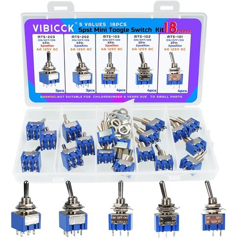 15PCS SPST Mini Toggle Switch Miniature ON/Off 2 Pin 2 Position Micro Rocker Switches 6A 125V MTS-101 (15pcs 2Pin ON/Off) in Saudi Arabia