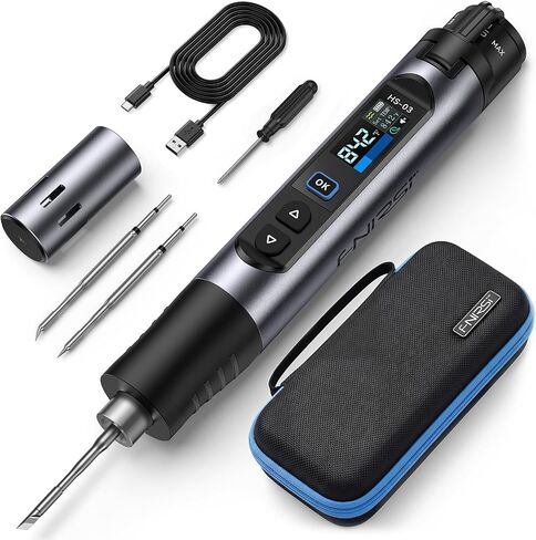 FNIRSI HS-03 Cordless Soldering Iron Kit, 2600mAh Battery Portable Soldering Iron, 212-842°F, 3s Fast Heating, 5-Level Temp, 0.96" IPS Display Soldering Iron for Electronics Repair, DIY, PCB in Kuwait