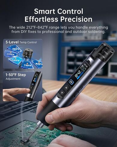FNIRSI HS-03 Cordless Soldering Iron Kit, 2600mAh Battery Portable Soldering Iron, 212-842°F, 3s Fast Heating, 5-Level Temp, 0.96" IPS Display Soldering Iron for Electronics Repair, DIY, PCB in Kuwait