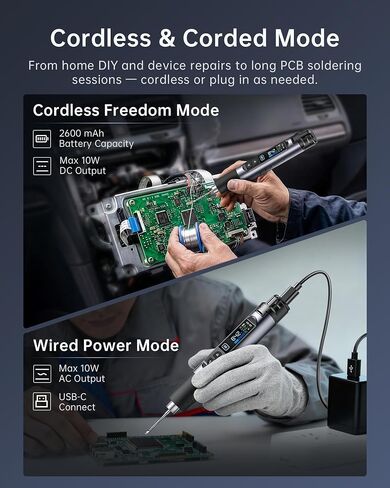 FNIRSI HS-03 Cordless Soldering Iron Kit, 2600mAh Battery Portable Soldering Iron, 212-842°F, 3s Fast Heating, 5-Level Temp, 0.96" IPS Display Soldering Iron for Electronics Repair, DIY, PCB in Kuwait