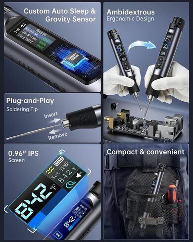FNIRSI HS-03 Cordless Soldering Iron Kit, 2600mAh Battery Portable Soldering Iron, 212-842°F, 3s Fast Heating, 5-Level Temp, 0.96" IPS Display Soldering Iron for Electronics Repair, DIY, PCB in Kuwait