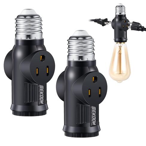 Feekoon 1 Pc Light Socket to Plug Adapter, E26 Lamp Sockets Converter to 3-Prong Outlet & Bulb Holder, Screw-in Light Socket Adapter for Garage, Porch & Utility Areas (White) in Kuwait