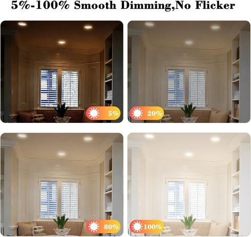 4 inch LED Recessed Lights with Juntion Box,12 Pack, 5CCT Dimmable,11W=75W | 5CCT Dimmable, 800LM, CRI 90+, Ultra Slim Canless Wafer Downlight for Bedroom, Living Room, Office ,Hallway in Kuwait