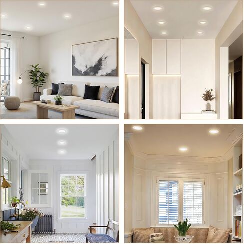 4 inch LED Recessed Lights with Juntion Box,12 Pack, 5CCT Dimmable,11W=75W | 5CCT Dimmable, 800LM, CRI 90+, Ultra Slim Canless Wafer Downlight for Bedroom, Living Room, Office ,Hallway in Kuwait