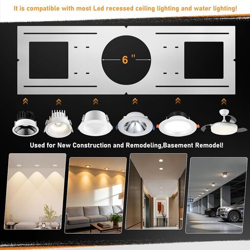 New Construction Mounting Plate, 6", New Construction Rough in Plate for LED Downlight, Slim Recessed Lights, LED Recessed Ceiling Lights, Recessed Lighting Housing Plate,6PC in Kuwait
