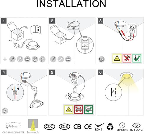 مجموعة مكونة من 10 مصابيح COB LED للأسفل 3 وات تحت الخزانة، تركيبات إضاءة سقفية مع مقلة عين قابلة للتعديل + سائق 3000K in Kuwait