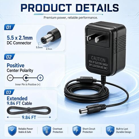 MSMJFSA 12V 700mA Power Adapter for Yamaha PA-3B PA-3C PA-3BU | 9.8 ft low-noise power cord with ferrite core for Yamaha electronic keyboards, home practice, lessons, studio, and stage use. in Kuwait