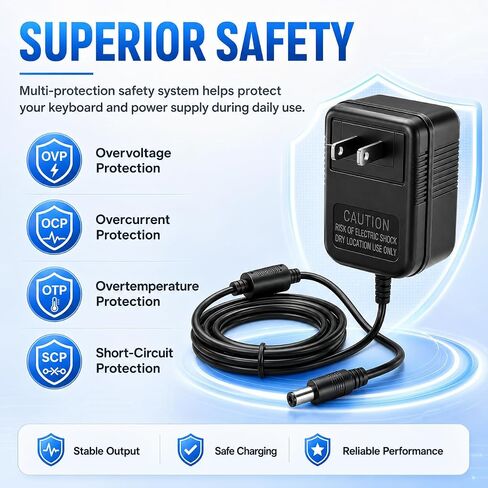 MSMJFSA 12V 700mA Power Adapter for Yamaha PA-3B PA-3C PA-3BU | 9.8 ft low-noise power cord with ferrite core for Yamaha electronic keyboards, home practice, lessons, studio, and stage use. in Kuwait