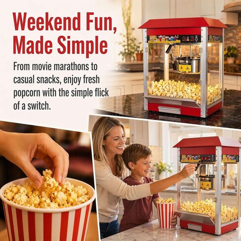 Commercial Popcorn Machine 16 oz, 1600W Countertop Popcorn Popper with Removable Kettle, Stainless Steel Warming Deck 3-Switch Control for Carnival School Events in Kuwait