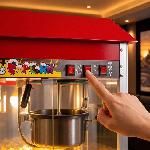 Commercial Popcorn Machine 16 oz, 1600W Countertop Popcorn Popper with Removable Kettle, Stainless Steel Warming Deck 3-Switch Control for Carnival School Events in Kuwait