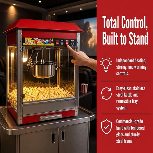 Commercial Popcorn Machine 16 oz, 1600W Countertop Popcorn Popper with Removable Kettle, Stainless Steel Warming Deck 3-Switch Control for Carnival School Events in Kuwait