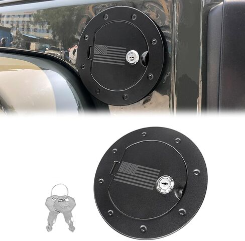 JK غطاء غطاء الغاز قفل غطاء خزان باب حشو الوقود متوافق مع 1997-2006 جيب رانجلر JK JKU Sport Rubicon Sahara الملحقات الخارجية خزان الوقود، الألومنيوم، أسود (نجمة قفل سوداء) in Kuwait