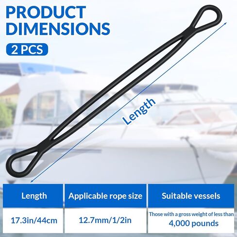 Seenelling 2 Pcs 17.7 Inch Boat Mooring Snubber for Dock Lines 1/2 Inch Shock Absorber, Heavy Duty, Black in Kuwait