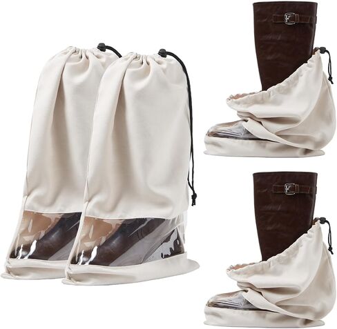 4 Pack Boot Bag, Portable Dust Proof Boot Bags for Cowboy Boots, Shoe Protector for Men Women Travel Daily Home Organizer (Beige) in Kuwait