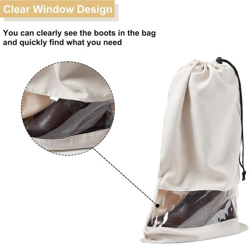 4 Pack Boot Bag, Portable Dust Proof Boot Bags for Cowboy Boots, Shoe Protector for Men Women Travel Daily Home Organizer (Beige) in Kuwait