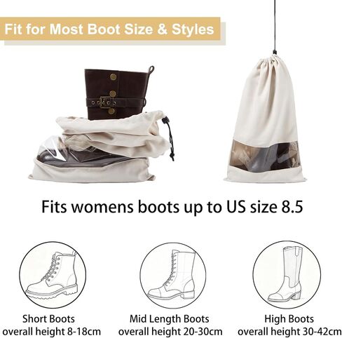 4 Pack Boot Bag, Portable Dust Proof Boot Bags for Cowboy Boots, Shoe Protector for Men Women Travel Daily Home Organizer (Beige) in Kuwait