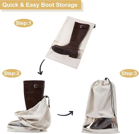 4 Pack Boot Bag, Portable Dust Proof Boot Bags for Cowboy Boots, Shoe Protector for Men Women Travel Daily Home Organizer (Beige) in Kuwait