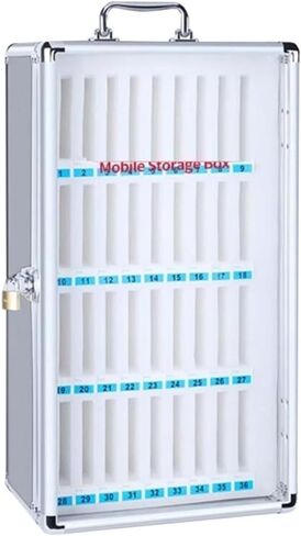 Cell Phone Storage Box 12-60 Slots Aluminum Alloy Mobile Phone Storage Wall Mounted Lock Box with Handle and Key for School Classroom Office Exam(36) in Kuwait