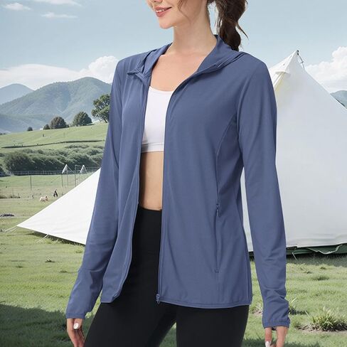 Womens Sun Shirts Full Zip UPF 50+ Protection Fishing Hoodie Lightweight Long Sleeve Sunscreen Outdoor Hiking Jackets in Saudi Arabia