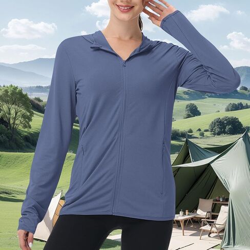 Womens Sun Shirts Full Zip UPF 50+ Protection Fishing Hoodie Lightweight Long Sleeve Sunscreen Outdoor Hiking Jackets in Saudi Arabia