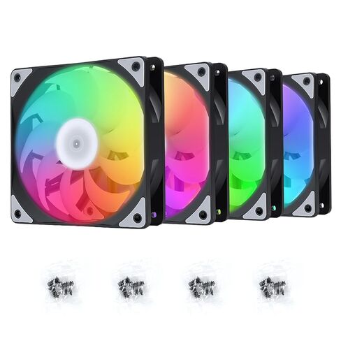 ELUTENG 4 عبوات 120 مم ARGB Fan 4 Pin PWM بحد أقصى 2400 دورة في الدقيقة | RGB قابل للتحكم، تأثير مرآة لا نهائي، مروحة تبريد هادئة للكمبيوتر الشخصي، براغي تثبيت متضمنة in Kuwait