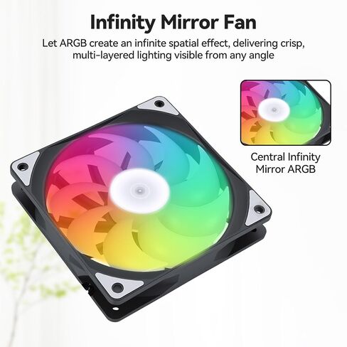 ELUTENG 4 عبوات 120 مم ARGB Fan 4 Pin PWM بحد أقصى 2400 دورة في الدقيقة | RGB قابل للتحكم، تأثير مرآة لا نهائي، مروحة تبريد هادئة للكمبيوتر الشخصي، براغي تثبيت متضمنة in Kuwait