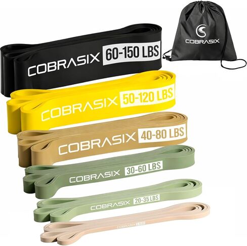 أربطة مقاومة طويلة من COBRASIX للتمرين | مجموعة من 6 أربطة تمرين لتدريب الجسم بالكامل | أربطة سحب لأعلى لصالة الألعاب الرياضية المنزلية مع مقابض ومرساة باب وخيارات بار | للرجال والنساء in Kuwait