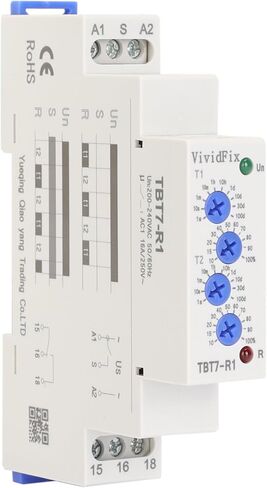 VividFix 16A مرحل تأخير وقت الدورة غير المتماثلة، مرحل مؤقت من نوع السكك الحديدية Din، مفتاح تأخير الوقت TBT7-R1، تيار متردد 200-240 فولت، نطاق زمني واسع 0.1 ثانية - 100 يوم، شاشة LED in Kuwait