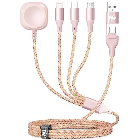 كابل شحن متعدد لشاحن ساعة Apple بطول 4 أقدام، كابل شحن 4 في 1 من النايلون المضفر من النوع C سلك USB iWatch شاحن لاسلكي عالمي لهاتف Apple iPhone Android وiWatch in Kuwait