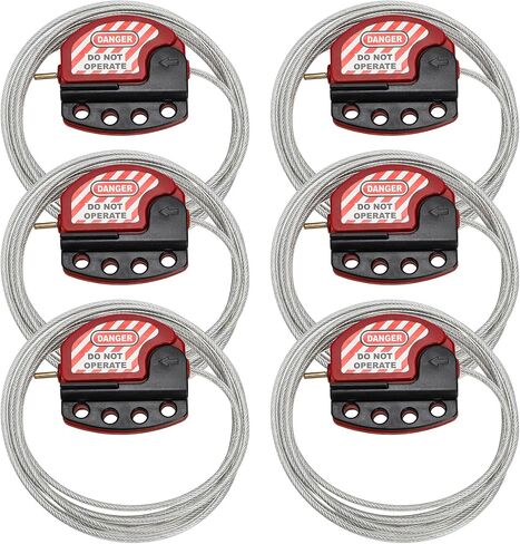 Jucoan 6 حزمة قفل كابل Tagout للقفل، 7.9 قدم كابل فولاذي قابل للتعديل مع 4 فتحات قفل، قفل كابل متوافق مع OSHA مطلي بالفينيل للصمامات والمفاتيح وصيانة إصلاح المعدات in Saudi Arabia