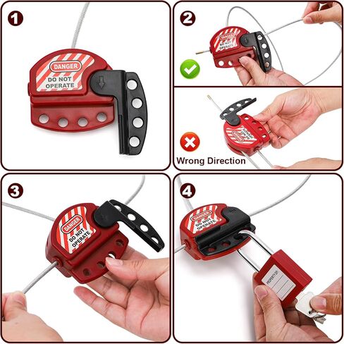 Jucoan 6 حزمة قفل كابل Tagout للقفل، 7.9 قدم كابل فولاذي قابل للتعديل مع 4 فتحات قفل، قفل كابل متوافق مع OSHA مطلي بالفينيل للصمامات والمفاتيح وصيانة إصلاح المعدات in Saudi Arabia