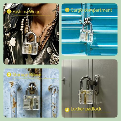 Clear Acrylic Practice Training Padlock for Cabinet, Toolbox & Storage Door | Clear acrylic body lets you see internal lock structure, great for lock practice. daily training use. in Kuwait