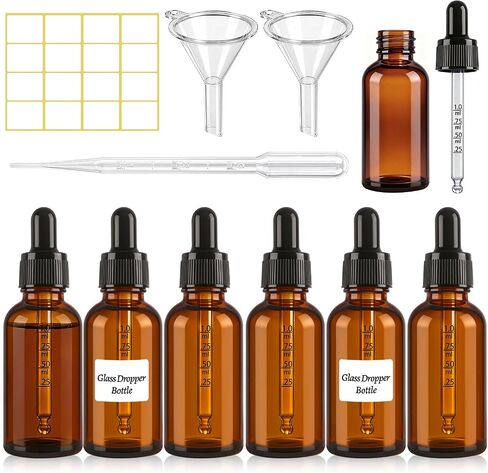10 Pcs Glass Dropper Bottle, 30ML/1OZ Amber Brown Blue Empty Small Tincture Eye Dropper Refillable with Funnels Labels Dropper in Kuwait
